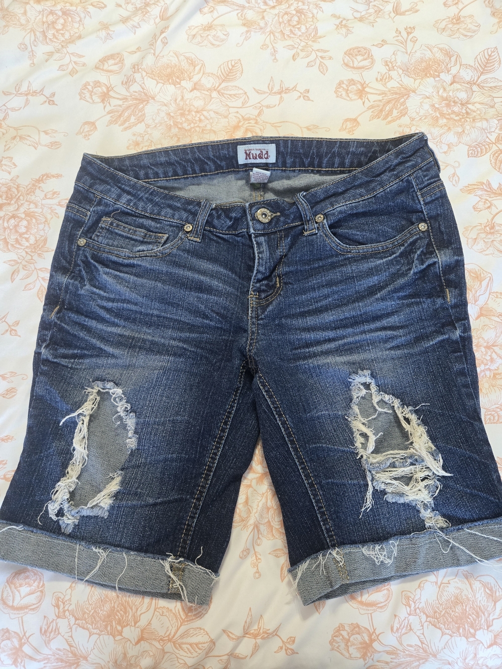 Mudd Dark Blue Distressed Denim Bermuda Shorts